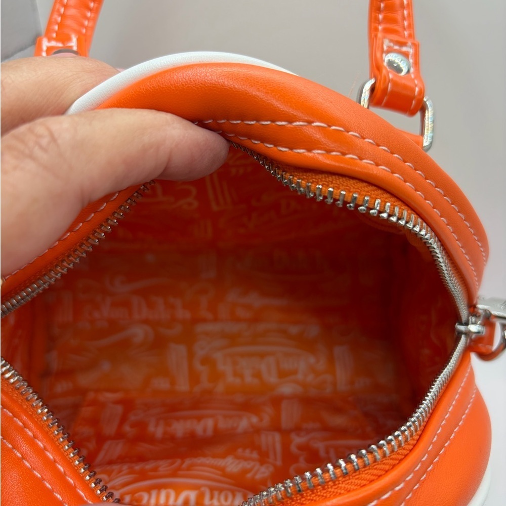Von Dutch Orange & White Cowprint Mini Satchel with Teal Logo - Picture 4 of 4